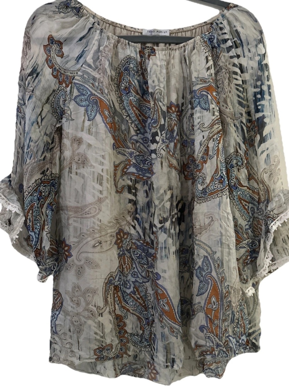 Tempo Paris Top Sz M Floral  100% Silk  Blouse Tunic Top Good  Condition
